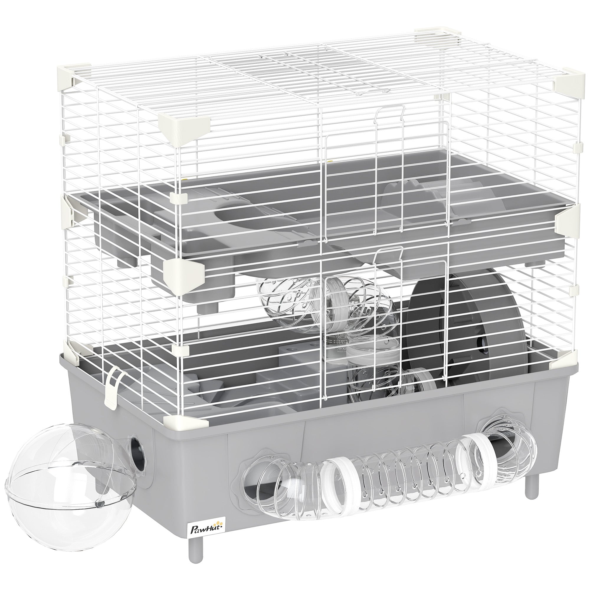 2-level hamster cage with exercise wheel and sand bathroom for dwarf hamsters 44.5 x 28 x 44 cm gray