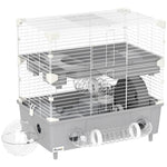 Gabbia per criceti a 2 livelli con ruota, bagno di sabbia per criceti nani 44,5 x 28 x 44 cm grigia