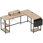 Modulair omkeerbaar hoekbureau 168-240 cm industriële stijl - verstelbare plank, opbergtas, monitorsteun