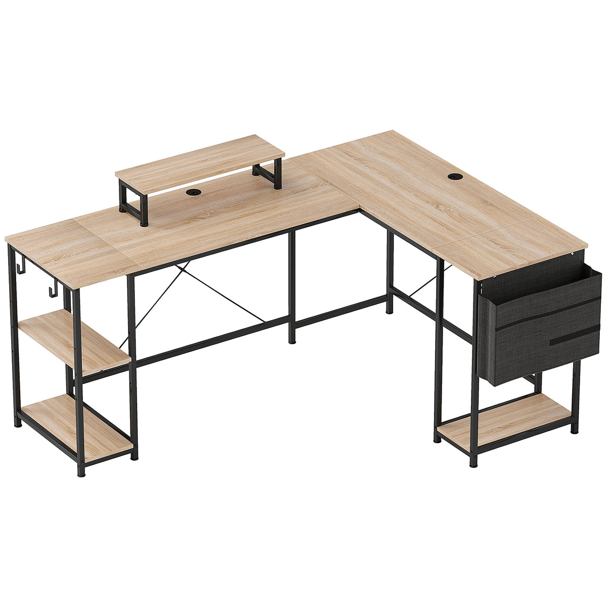 Modulair omkeerbaar hoekbureau 168-240 cm industriële stijl - verstelbare plank, opbergtas, monitorsteun