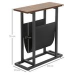 Tavolino da divano con portariviste struttura in acciaio design industriale 49 x 19 x 55 cm nero marrone scuro