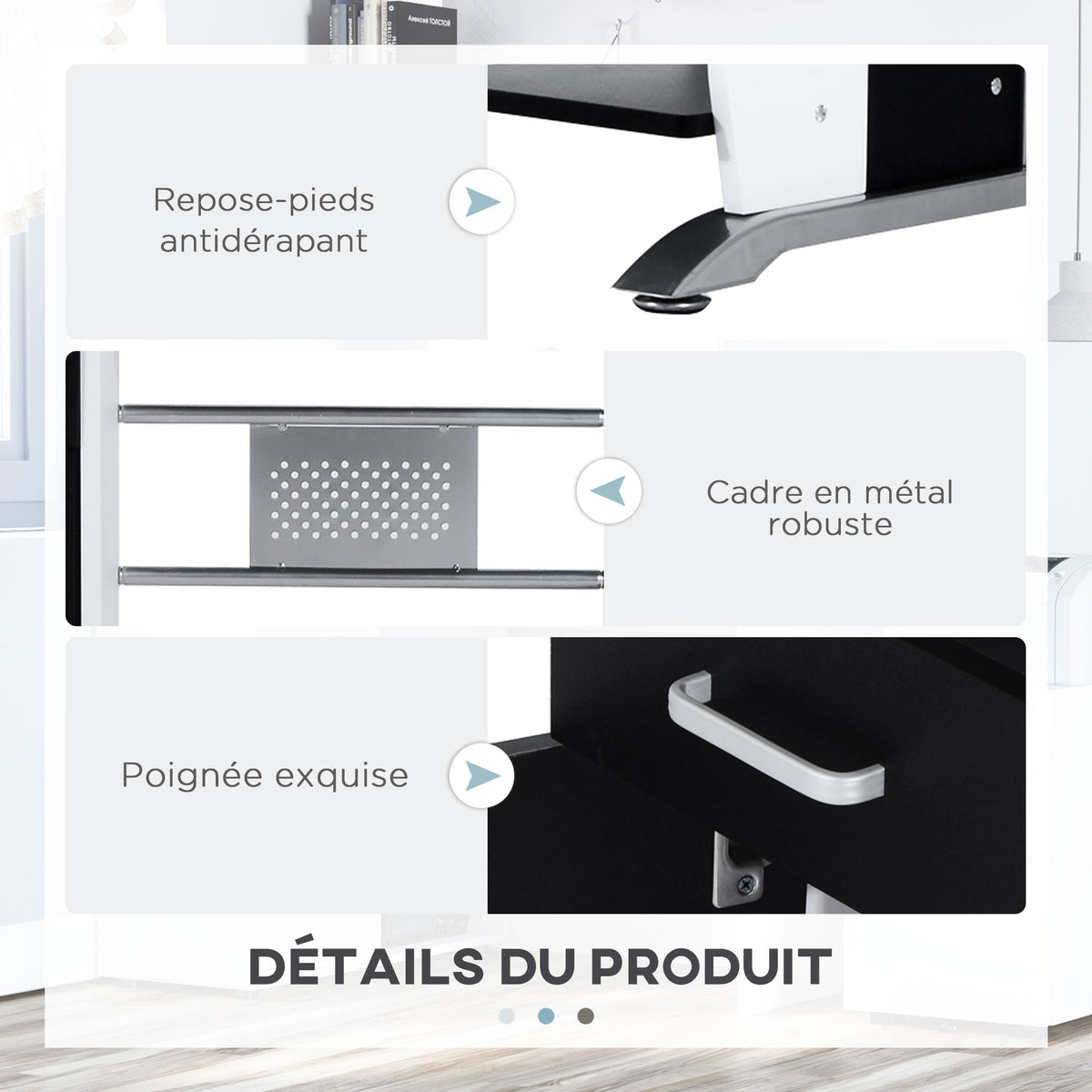 Bureau informatique design en mdf 100 L x 52 I x 75H cm noir et blanc