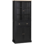 Buffet meuble cuisine rangement armoire de cuisine 4 portes dont 2 portes vitrées et 1 tiroir étagères réglables - noir