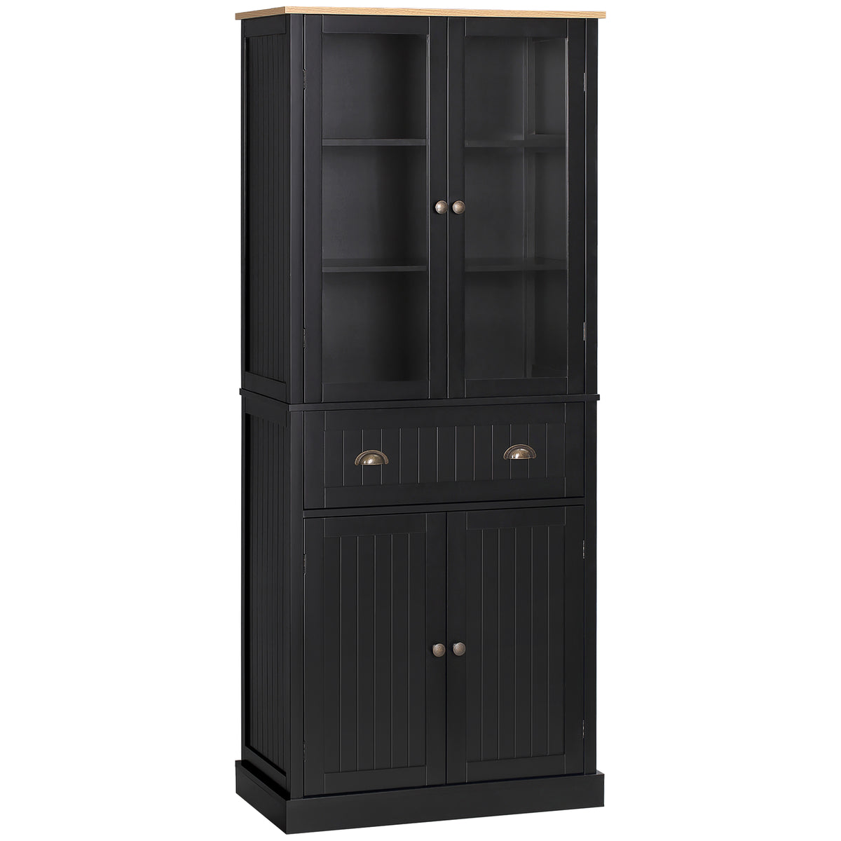 Buffet meuble cuisine rangement armoire de cuisine 4 portes dont 2 portes vitrées et 1 tiroir étagères réglables - noir