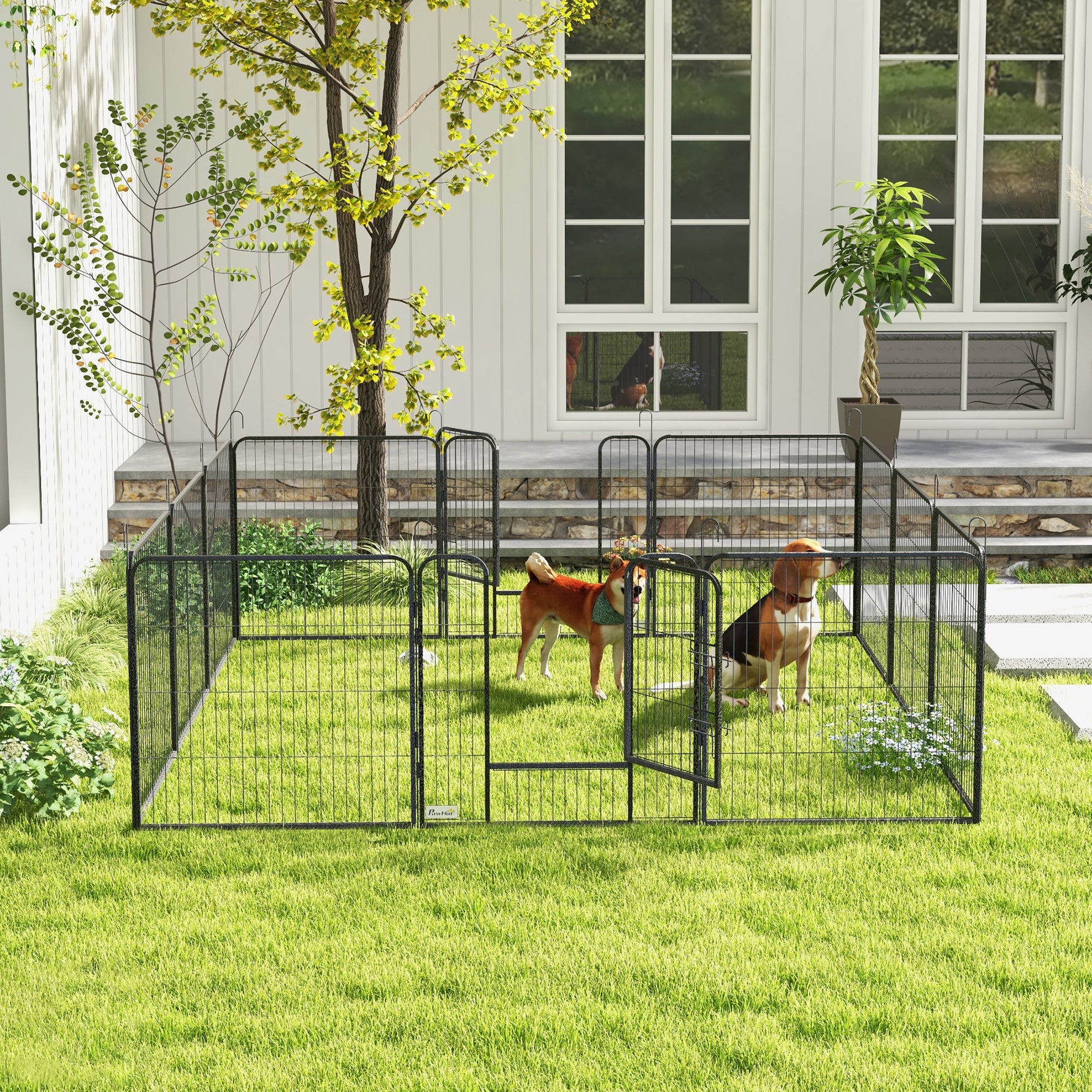 Parc enclos modulable acier époxy porte verrouillable pour chiens petits animaux intérieur et extérieur 80 x 80 cm gris