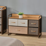Commode Meuble de Rangement 5 tiroirs en Tissu 87,5 x 29 x 58 cm Marron et Beige