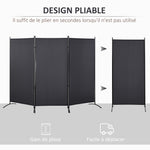 Paravent 3 panneaux dim. 2,53L x 0,5l x 1,82H m Store latéral Brise-Vue paravent sur Pied séparateur métal Polyester