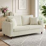 Canapé 2 Places en Velours Côtelé, Canapé de Salon Moderne 170 cm, Assise Large, Coussin à Ressorts, Crème