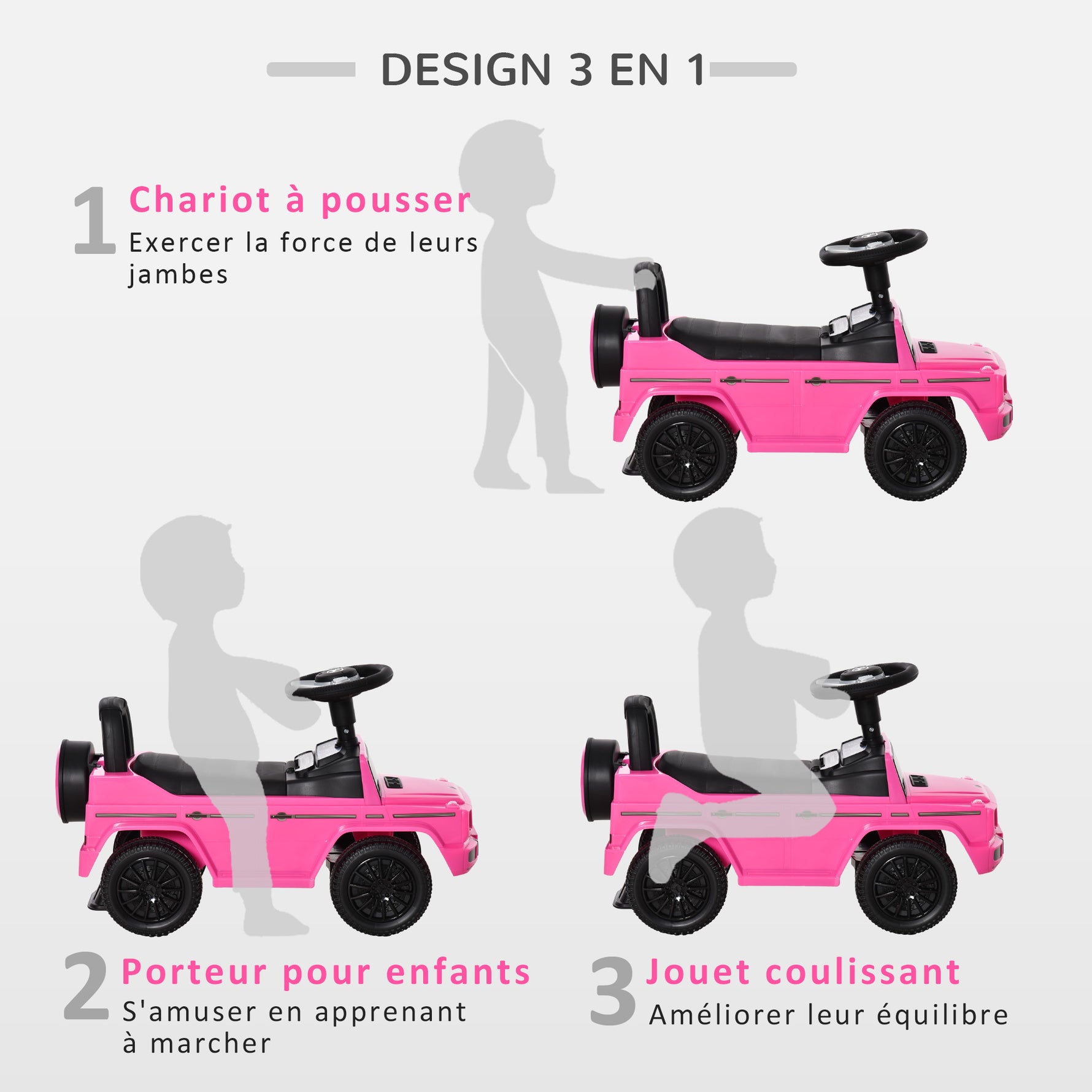 Camion porteur Enfants véhicule à pousser licence Mercedes Benz 12-36 Mois Coffre klaxon phares Rose