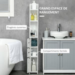 Meuble colonne de salle de bain armoire toilette haute avec étagères et placards - 15 x 17 x 120 cm blanc