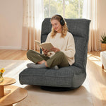 Fauteuil de sol pliable pivotant à 360°, chaise de sol rembourré avec dossier réglable en 5 positions, 58x107x79cm, gris