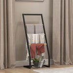 Porte-serviettes sur pieds en bambou et acier avec 4 barres support 40,5L x 28l x 98H cm - noir et naturel