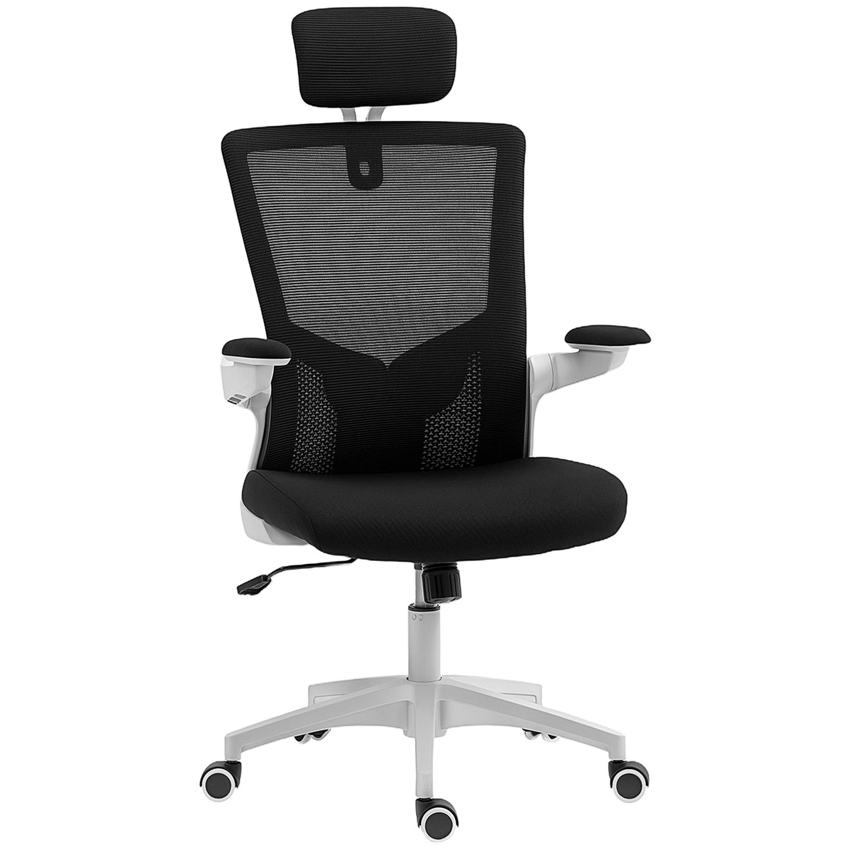 Chaise bureau ergonomique, fauteuil de bureau, accoudoirs relevables, soutien lombaire, appui-tête, 60x63x120cm, noir