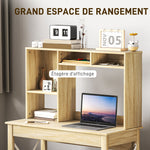Bureau avec rangement bureau bibliothèque en bois avec étagères et grand plateau pour petits espaces, aspect chêne
