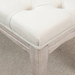 Banc Banquette capitonnée Style Classique 110 cm Bout de lit Rembourrée en lin piètement Bois hévéa sculpté Beige