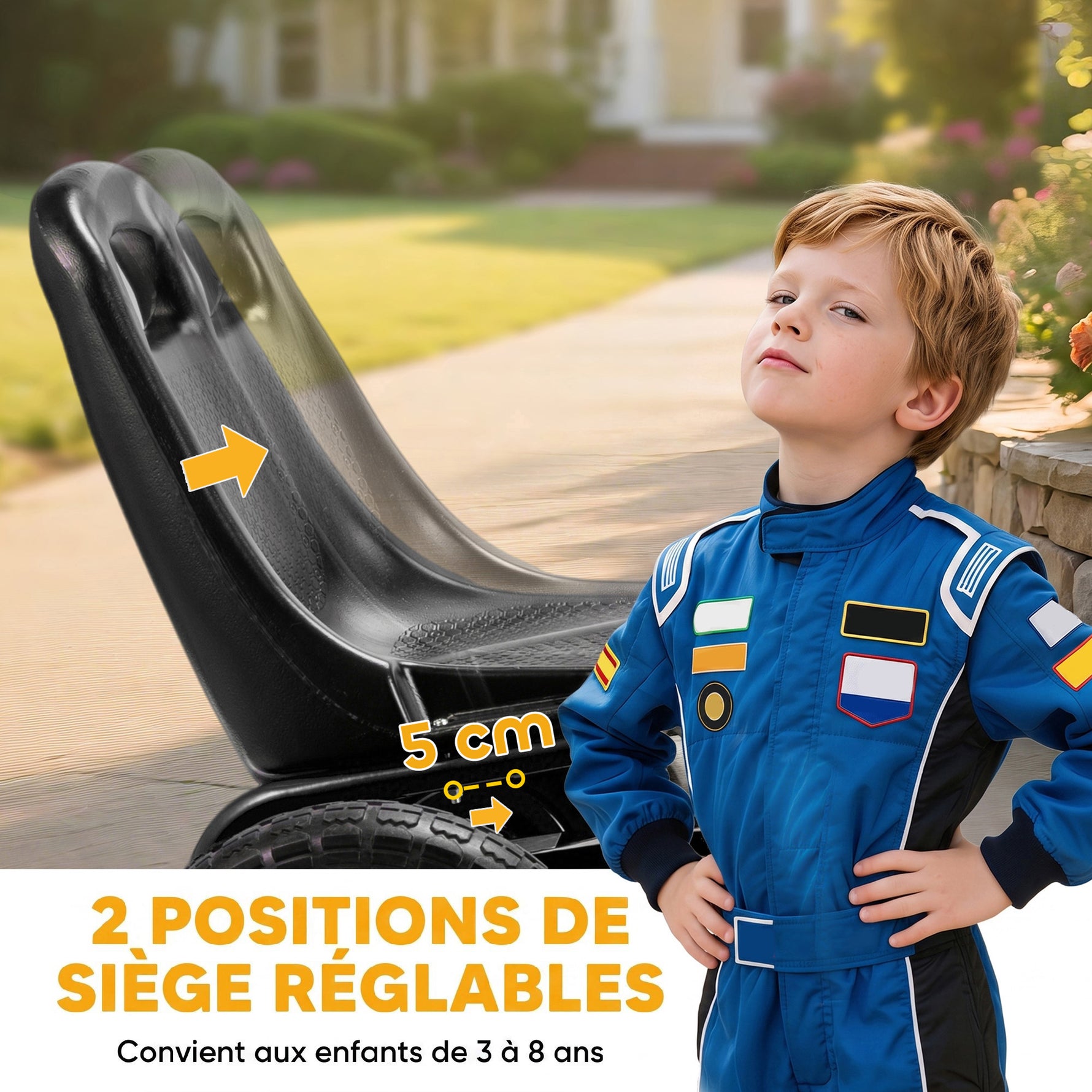 Kart à pédales Go-Kart pour enfants siège réglable pneus EVA embrayage manuel et frein 110 x 61 x 62 cm noir