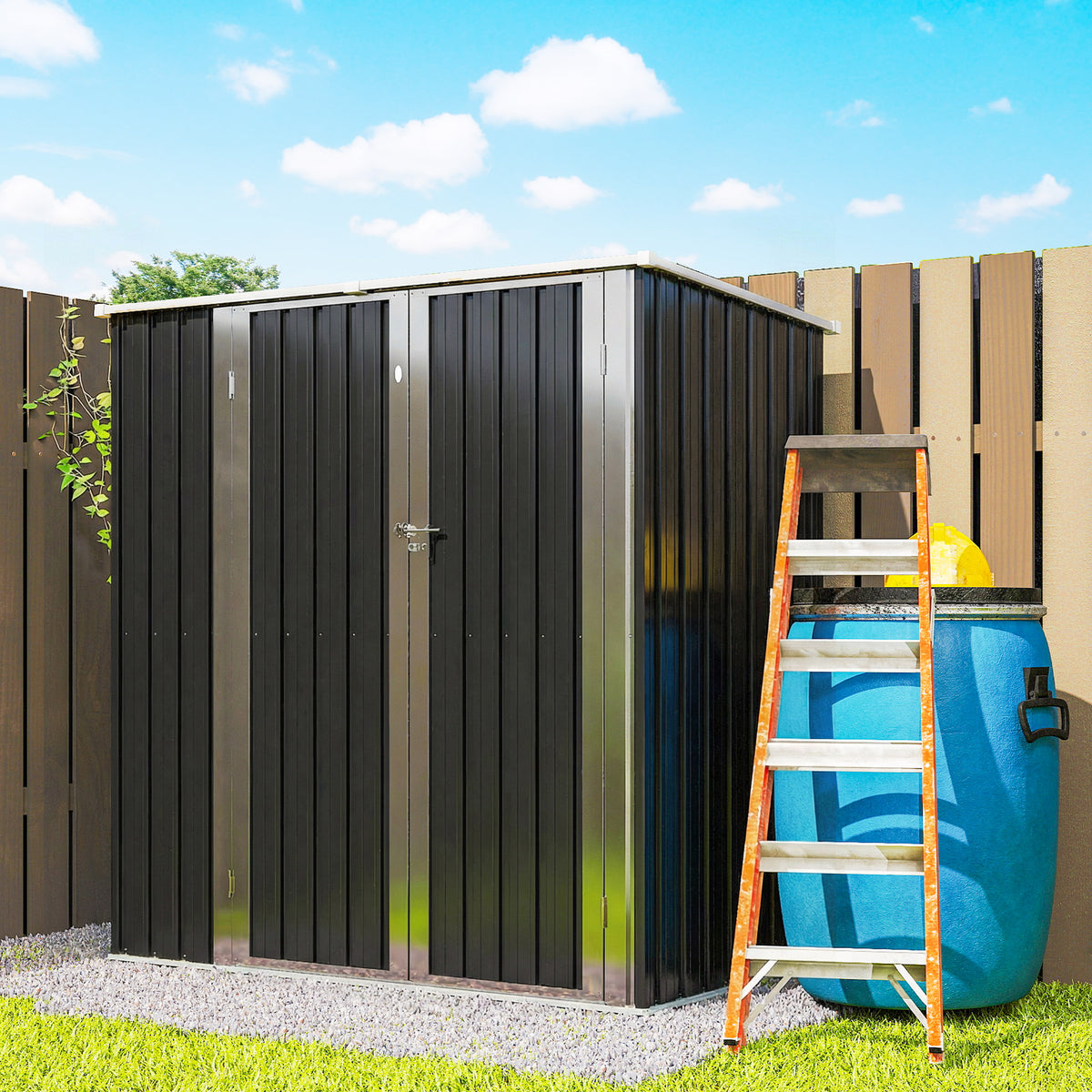 Metal Garden Shed 1.37m², Sloped Roof, 2 Lockable Doors, Gloves, UV-Resistant, 163x89x163cm, Dark Gray