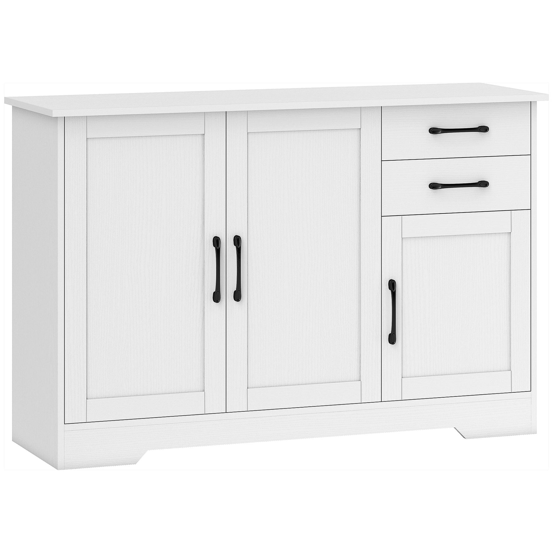 Buffet, meuble de rangement avec 3 portes, 2 tiroirs et étagère réglable, 120 x 38 x 79 cm, blanc