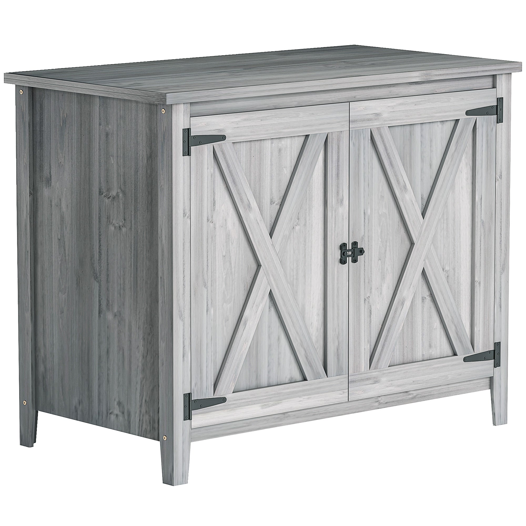 Wooden garden shed, wooden garden cupboard with shelves and double doors, 110 x 60 x 88.5 cm, light grey