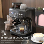 Espressomaschine 1600 W mit Mahlwerk, Dampfdüse, italienischer 15-Bar-Pumpe, 2-L-Wassertank, schwarz