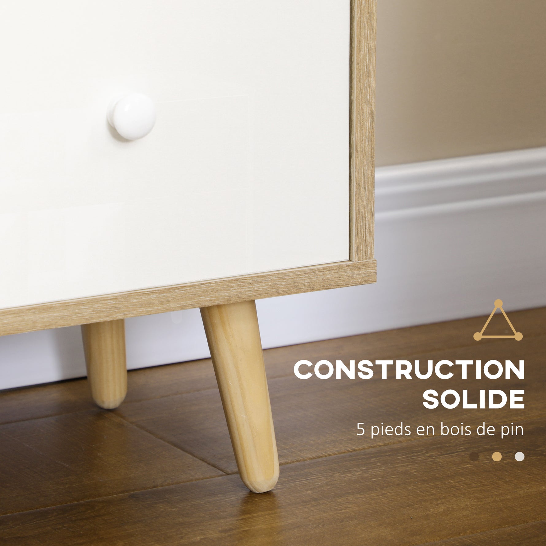 Meuble TV pour télévision jusqu'à 45 pouces pieds en bois massif style scandinave 3 niches 1 placard 120 x 30 x 60 cm