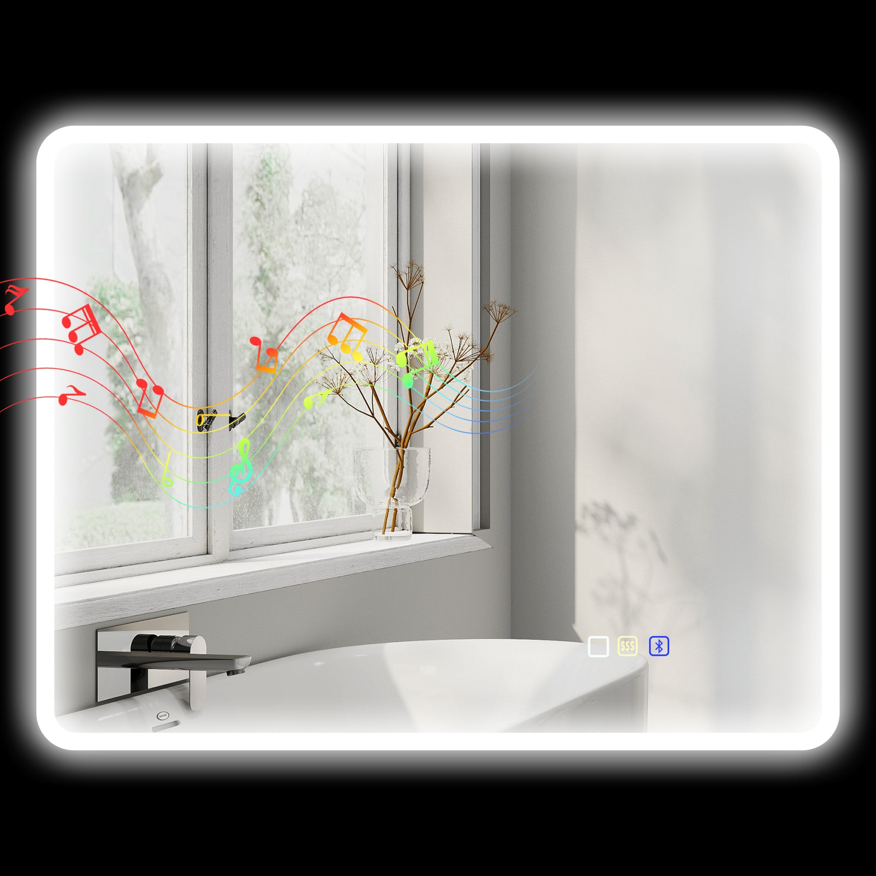 Miroir salle de bain LED bluetooth 70 x 90 cm interrupteur tactile lumière réglable 3 couleurs anti-buée mémoire argent