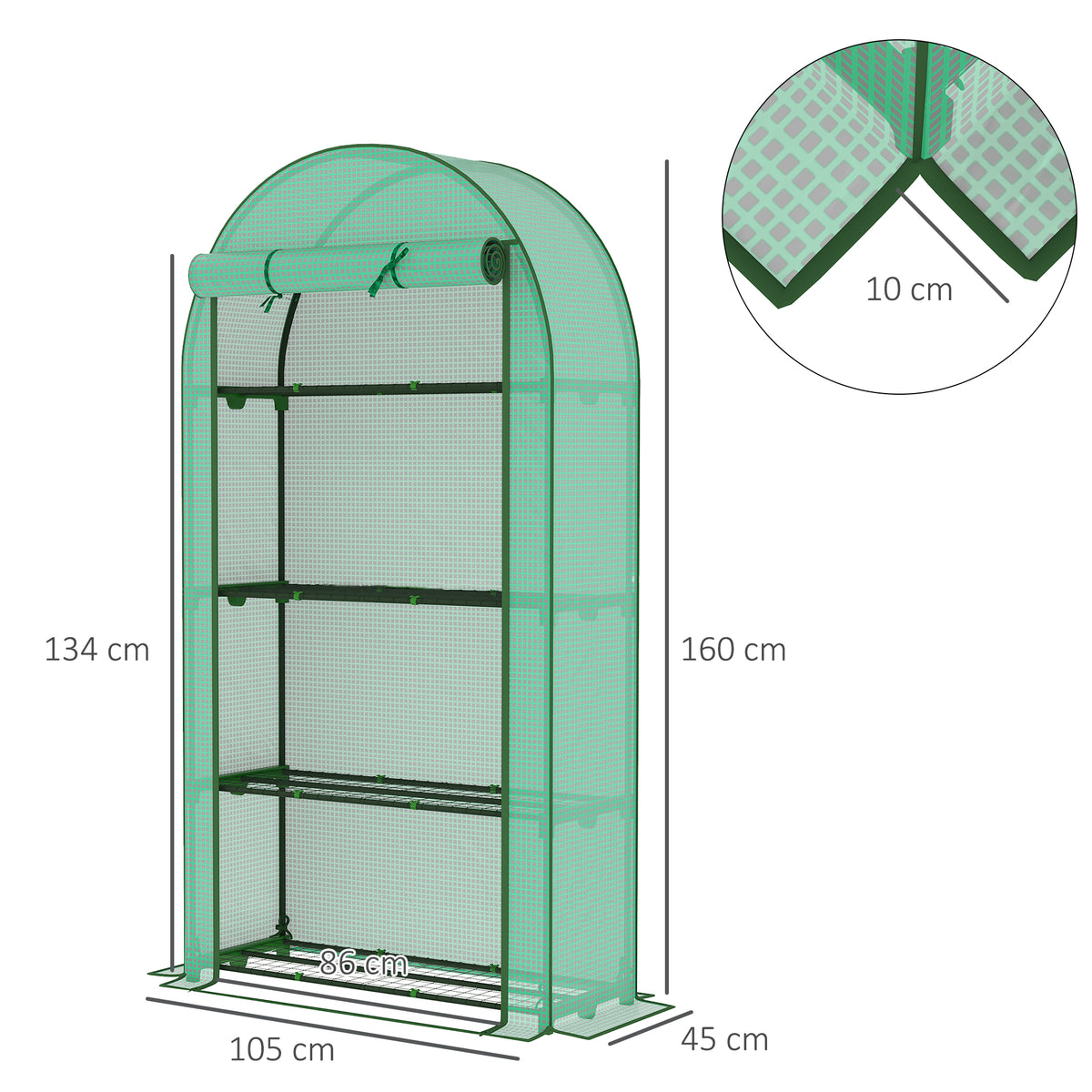 Serre de jardin serre de balcon avec étagères à 4 niveaux, bâche en PE pour légumes, plantes,105 x 45 x 160 cm, vert