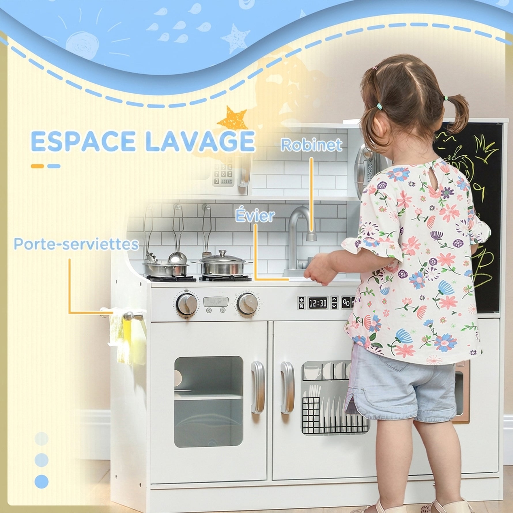 Cuisine enfant jouet d'imitation pour enfant - dinette enfant de 3-8 ans, blanc
