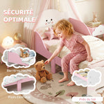 Lit enfant 70 x 140 cm, lit pour enfant avec barriere de securite et sommier à lattes en bois, rose (matelas non inclus)