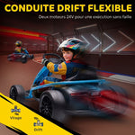 Kart Électrique pour Enfants 24 V, Go Kart avec Mode Drift, 2 Moteurs, Démarrage Progressif, 2 Vitesses 6-13 km/h, Bleu