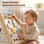 Trotteur Bebe en Bois, Chariot de Marche Bébé avec Centre d'Activités, Vitesse Réglable et 5 Blocs, dès 18 Mois, Naturel
