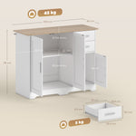Buffet salon, meuble de rangement avec 2 tiroirs, 3 portes et étagère réglable, 100 x 40 x 78 cm, blanc et bois naturel