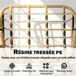 Salon de Jardin Extérieur 3 Pièces en Résine Tressée, Table en Verre Trempé, 2 Fauteuils avec Coussins, 62x73x79cm, Crème