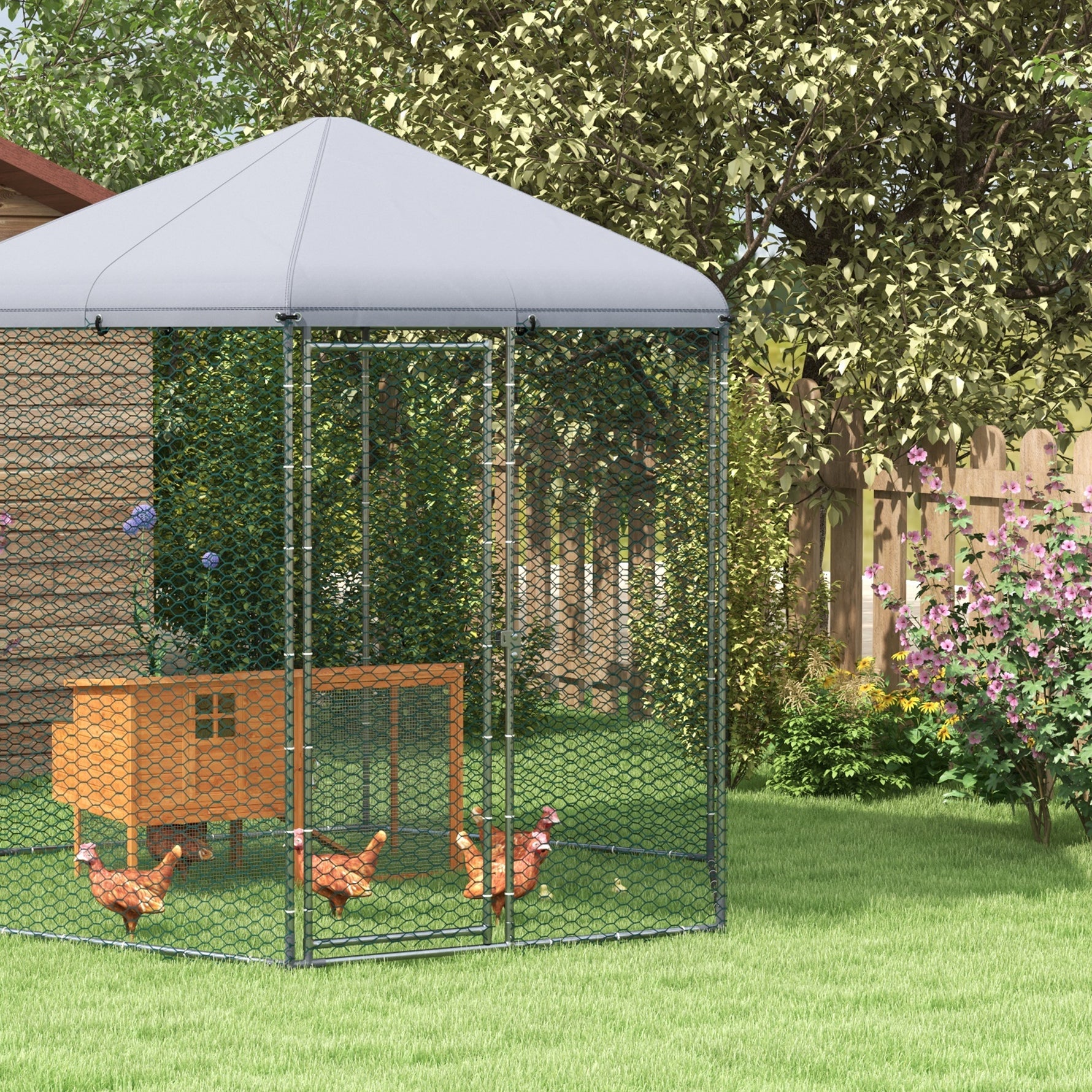 Enclos poulailler extérieur 5 m² parc grillagé dim. 2,8L x 2,45l x 2,46H - espace couvert - 5/8 poules