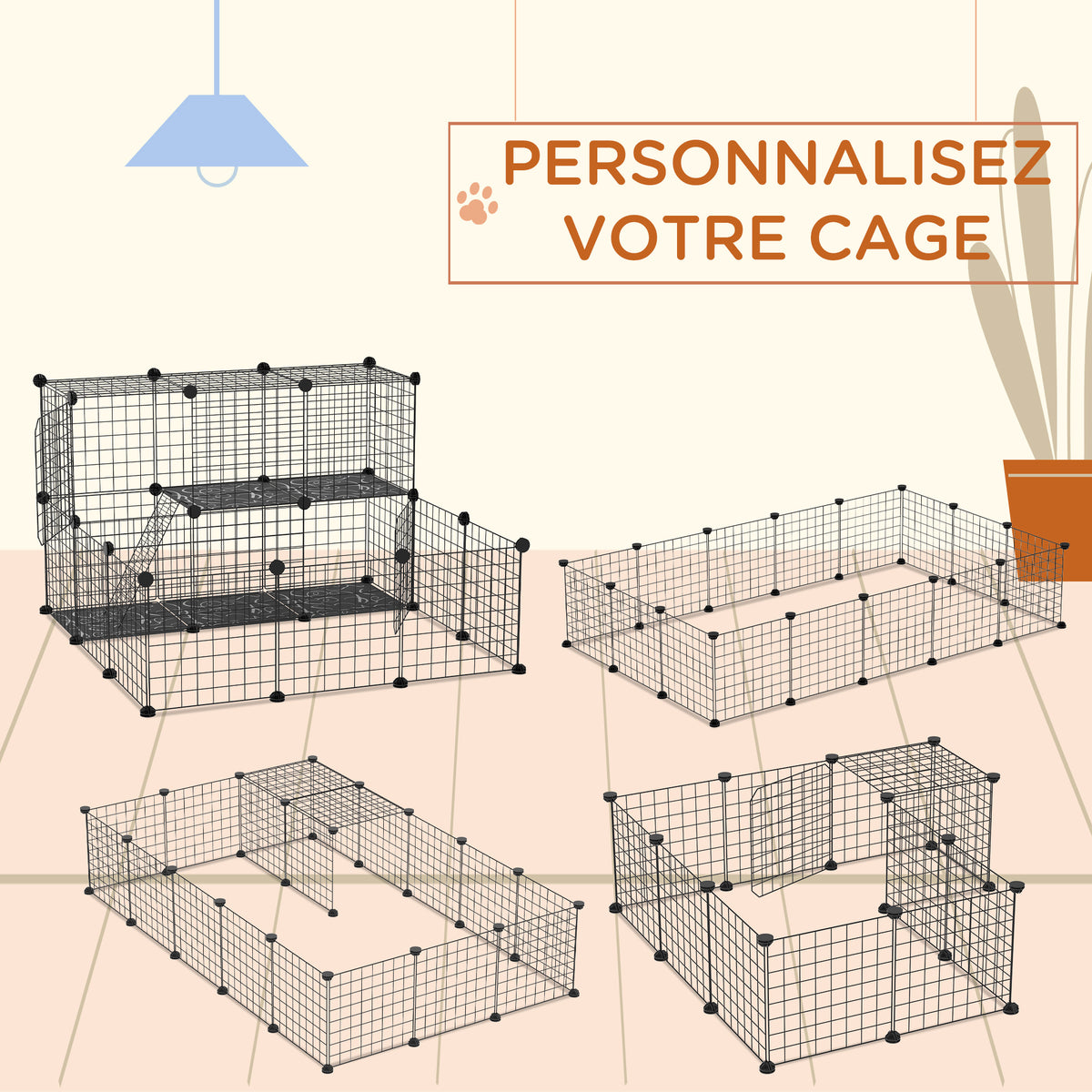 Enclos pour petits animaux parc pour chiot clôture pour animaux domestiques modulable DIY105 x 105 x 70 cm noir