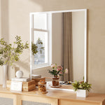 Miroir mural rectangulaire 90 x 70 cm, cadre en bois blanc, idéal pour la salle de bain, salon ou chambre