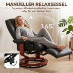 Fauteuil Relax Inclinable, Fauteuil de Salon, Repose-Pieds Réglable, Pivotant 360°, Piètement Bois, Revêtement Synthétique, Noir