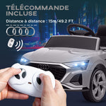 Voiture électrique pour enfants Licence Audi Q8 e-tron Sportback 12V télécommande, phares, musique, klaxon, 3-4 ans Gris