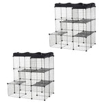 Lot de 2 cages parc enclos pour petits animaux chats visons modulable 3 niveaux 2 portes rampe fil métallique noir