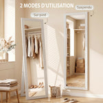 Miroir sur pied mural ou à poser rectangulaire avec cadre en bois pour salon chambre à coucher 37 x 155 cm blanc