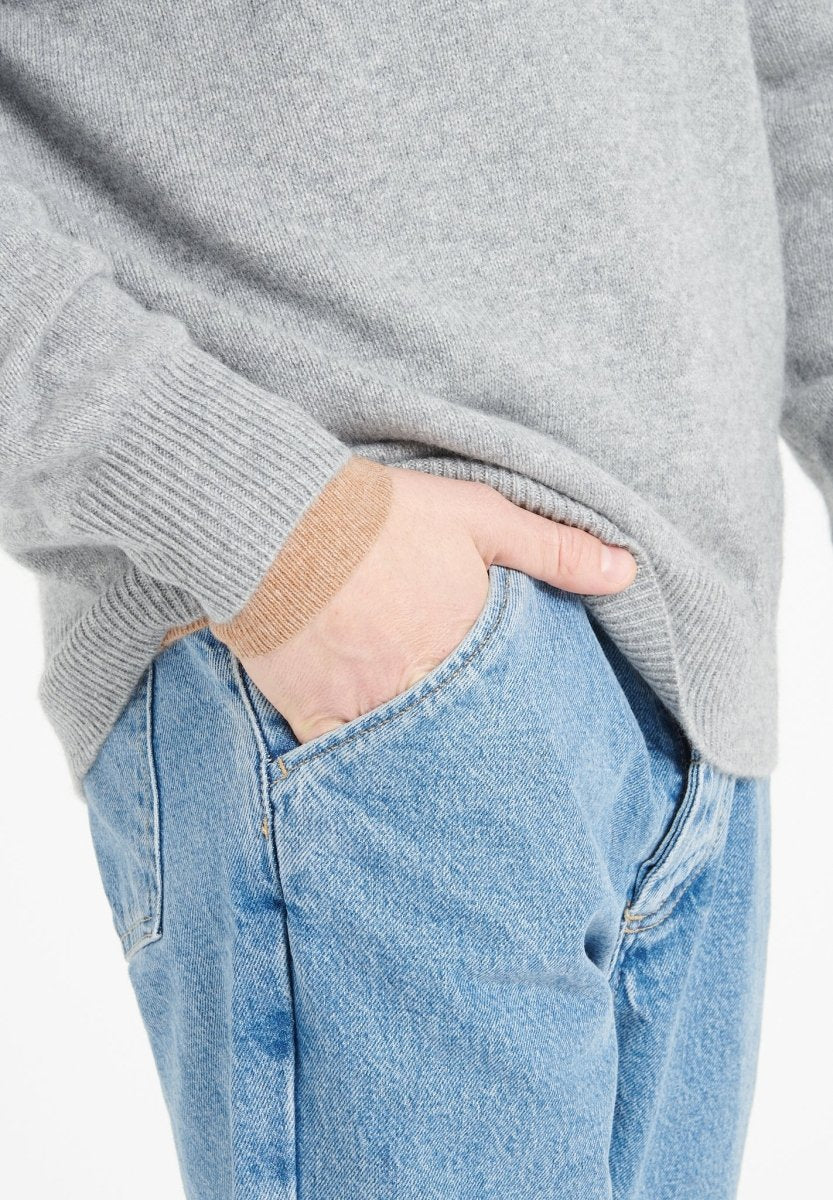 Pull col V homme en cachemire 4 fils gris clair - LUKE 13