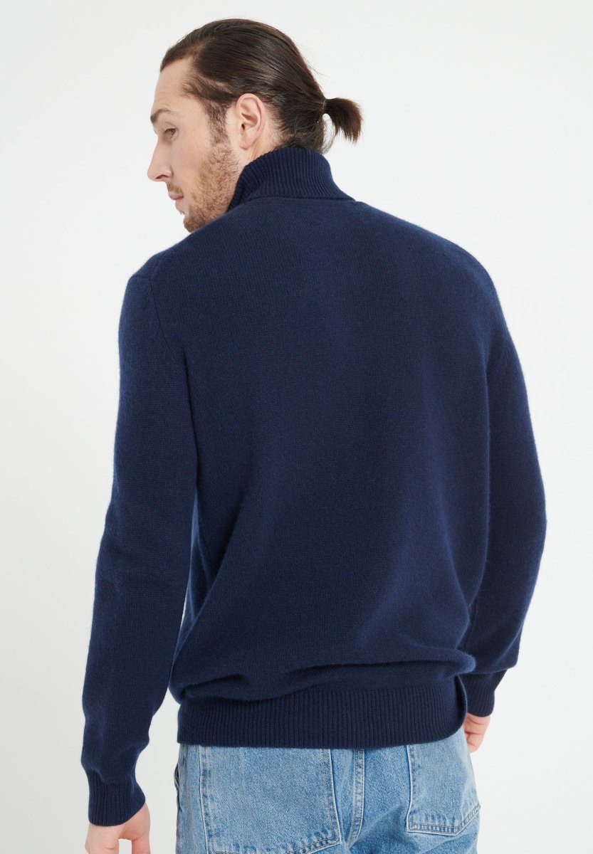 Pull col roulé homme en cachemire 4 fils bleu marine - LUKE 15