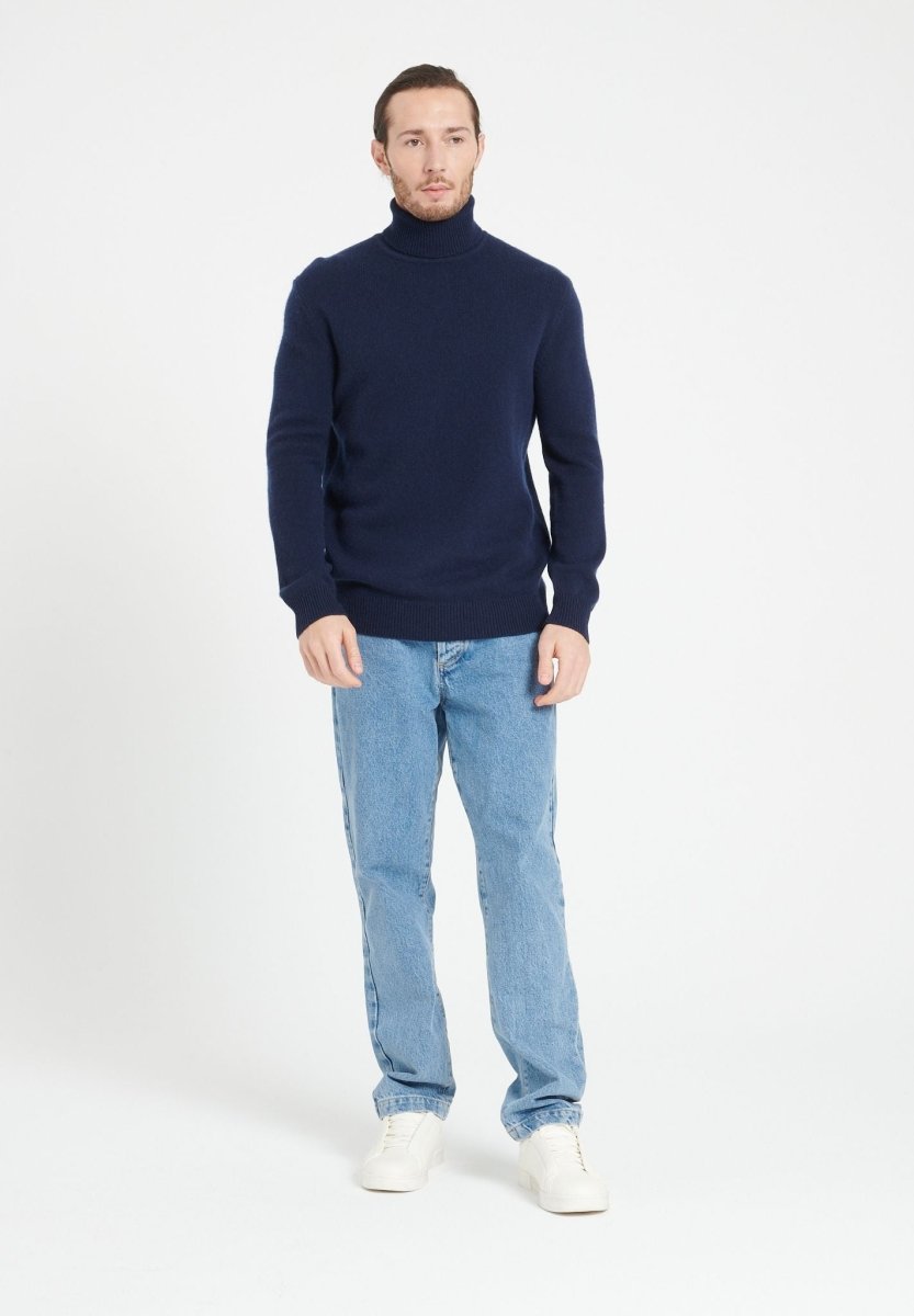 Pull col roulé homme en cachemire 4 fils bleu marine - LUKE 15