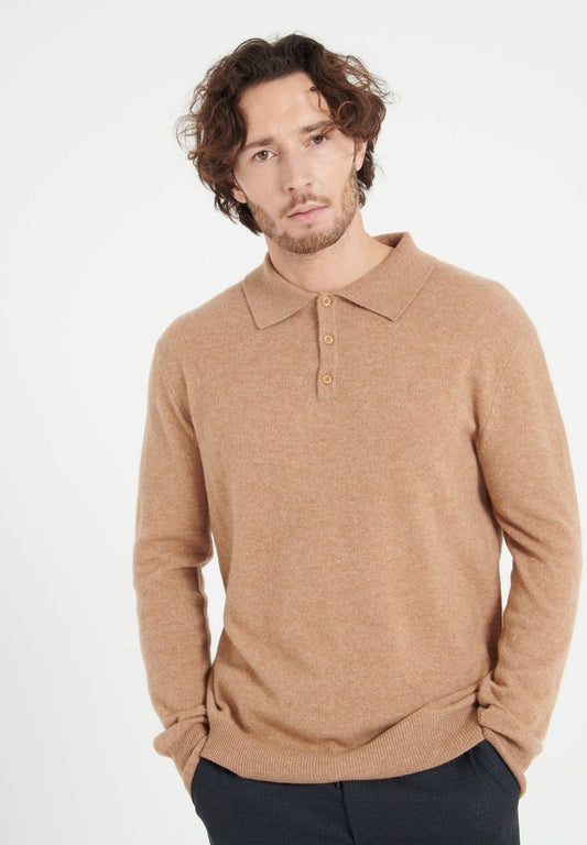 Polo manches longues homme en cachemire camel - LUKE 5