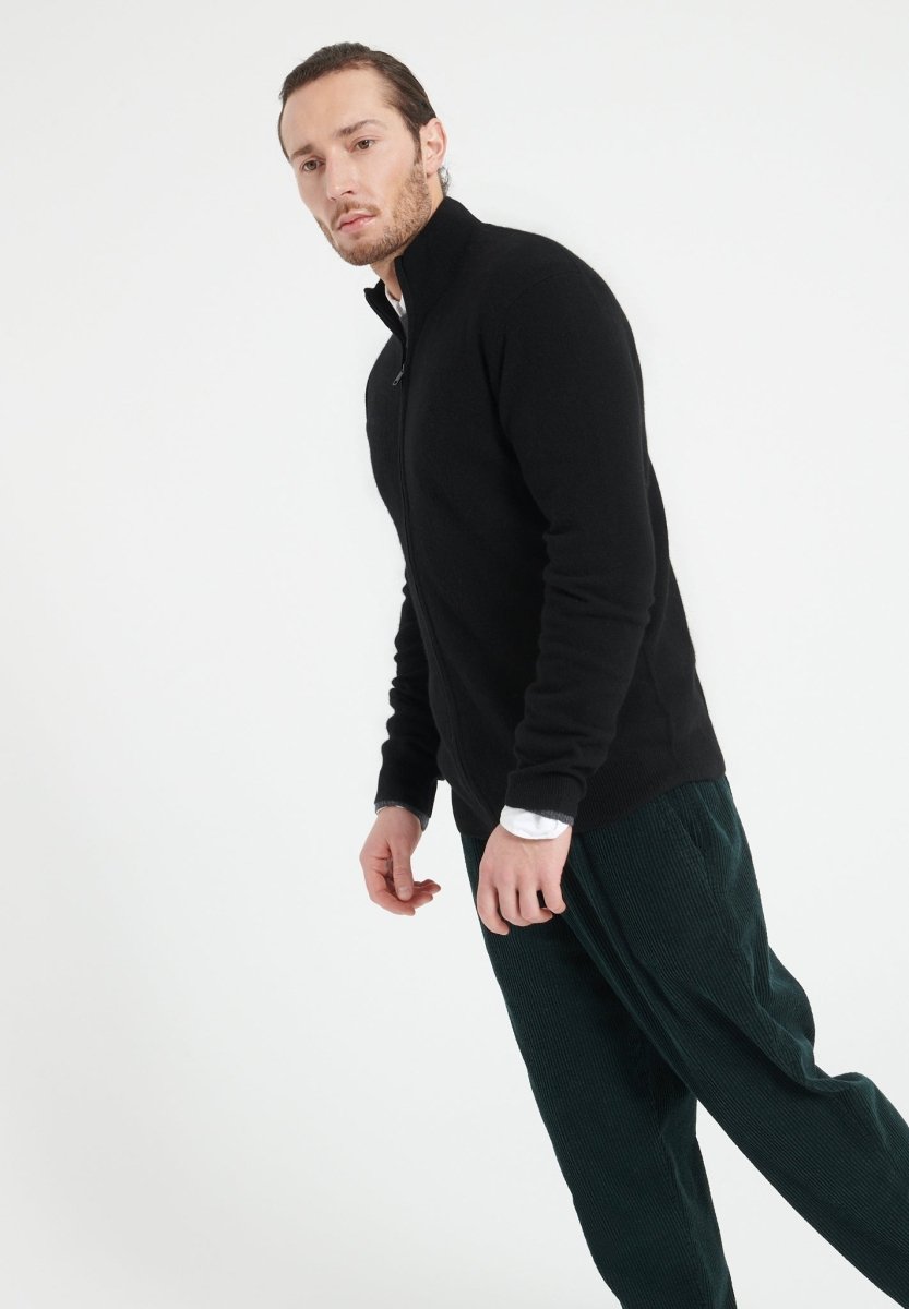 Gilet col montant zippé homme en cachemire noir - LUKE 8