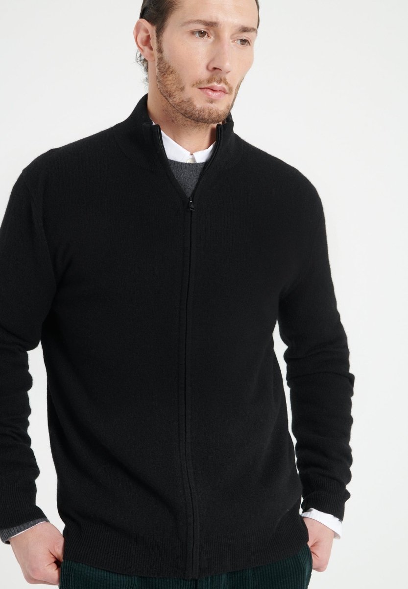 Gilet col montant zippé homme en cachemire noir - LUKE 8
