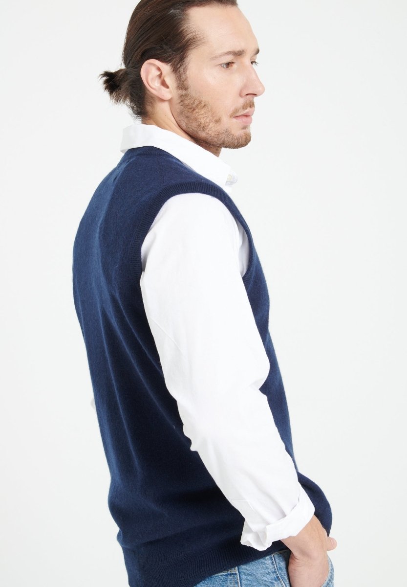 Gilet col V sans manches homme en cachemire bleu marine - LUKE 9