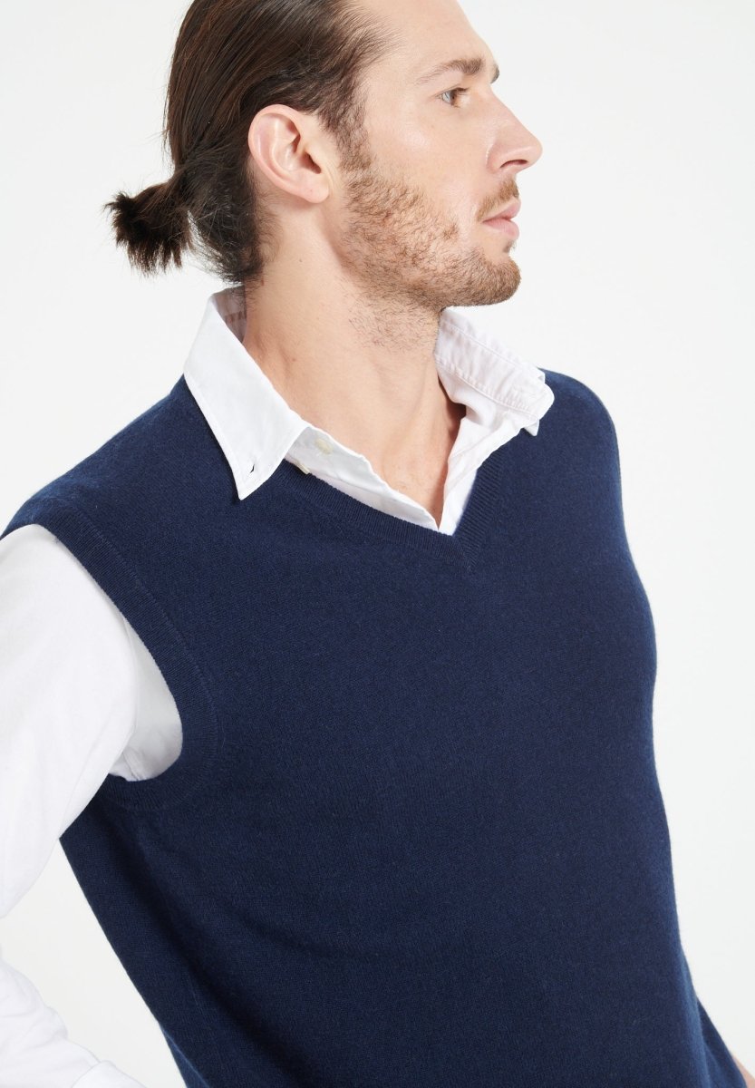 Gilet col V sans manches homme en cachemire bleu marine - LUKE 9
