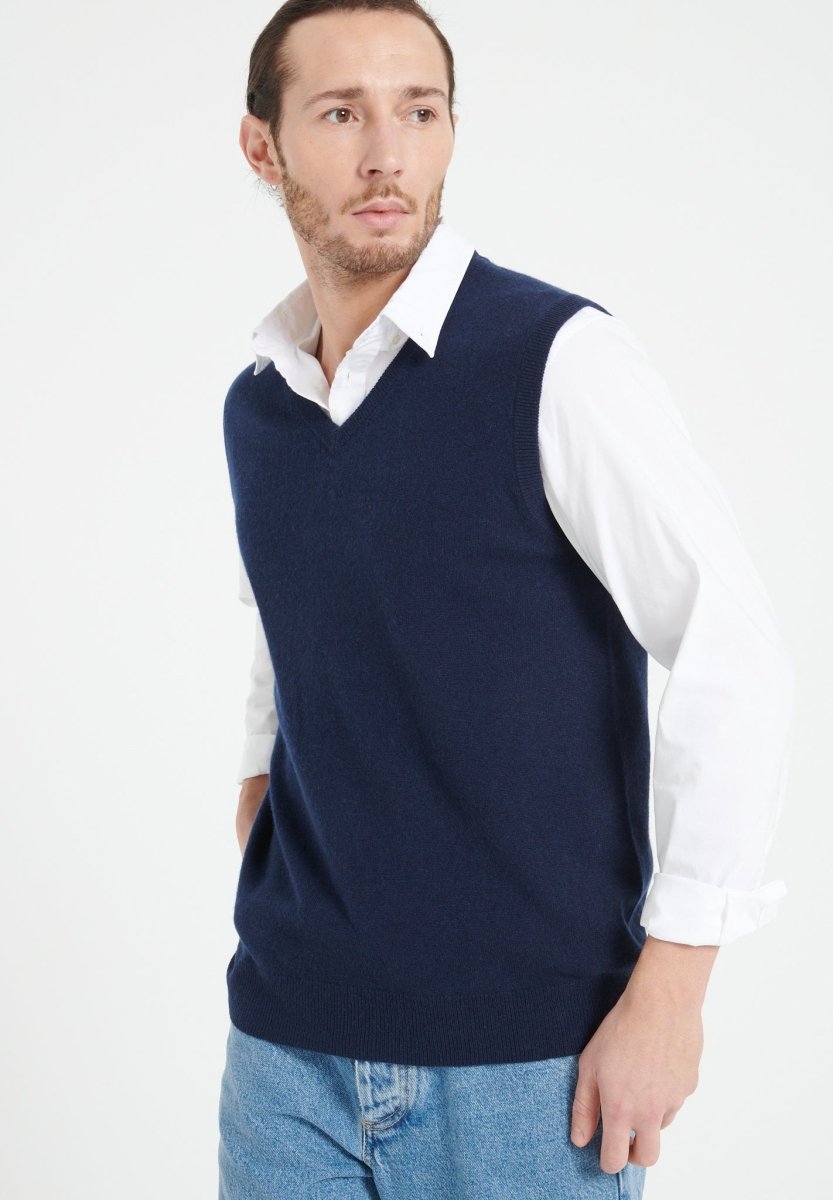Gilet col V sans manches homme en cachemire bleu marine - LUKE 9