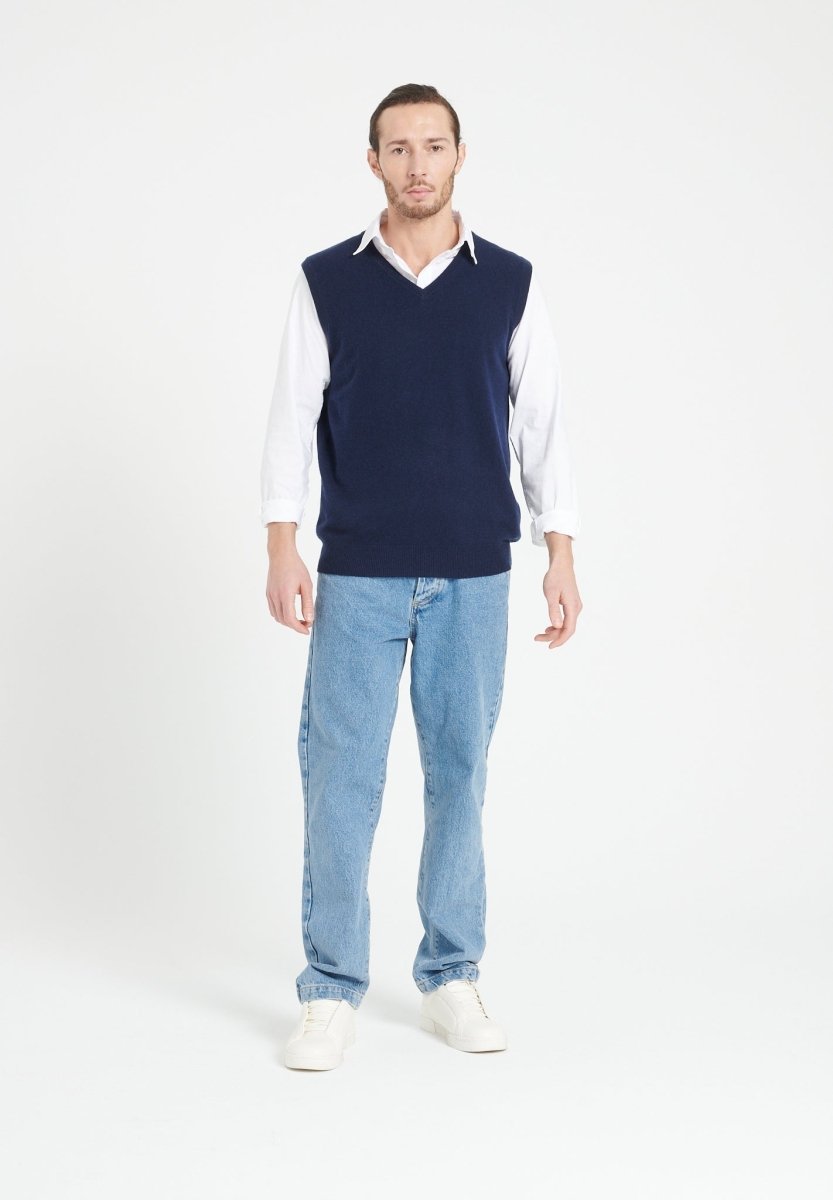 Gilet col V sans manches homme en cachemire bleu marine - LUKE 9